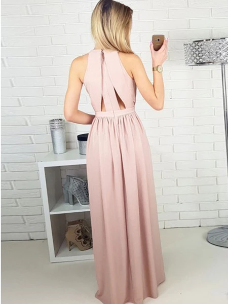 Gorgeous Pink Halter Side Slit Unique Back Design Long Evening Prom Dr morievent Gorgeous Pink Halter Side Slit Unique Back Design Long Evening Prom Dr morievent