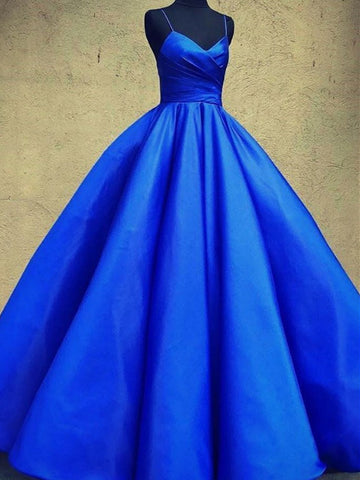 Dark Blue V Neck Satin Long Prom Gown, Dark Blue V Neck Satin Long Formal Evening Dress