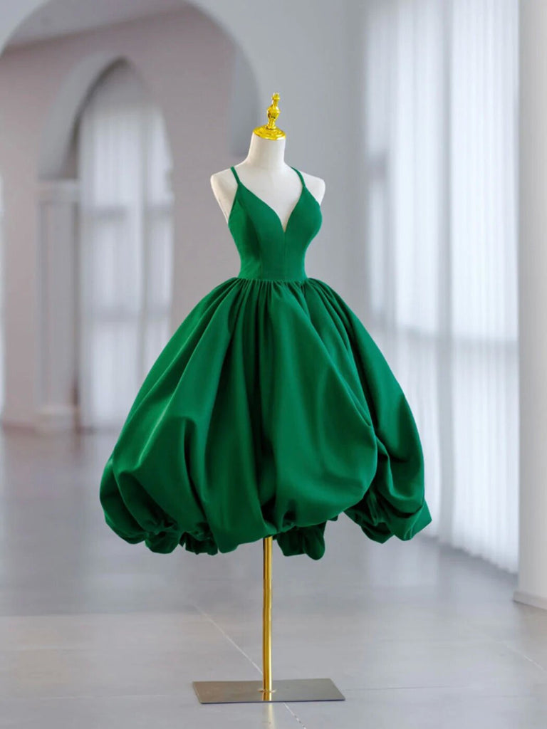 Green V Neck Satin Short Prom Dress, A Line Green Evening Dress morievent Green V Neck Satin Short Prom Dress, A Line Green Evening Dress morievent