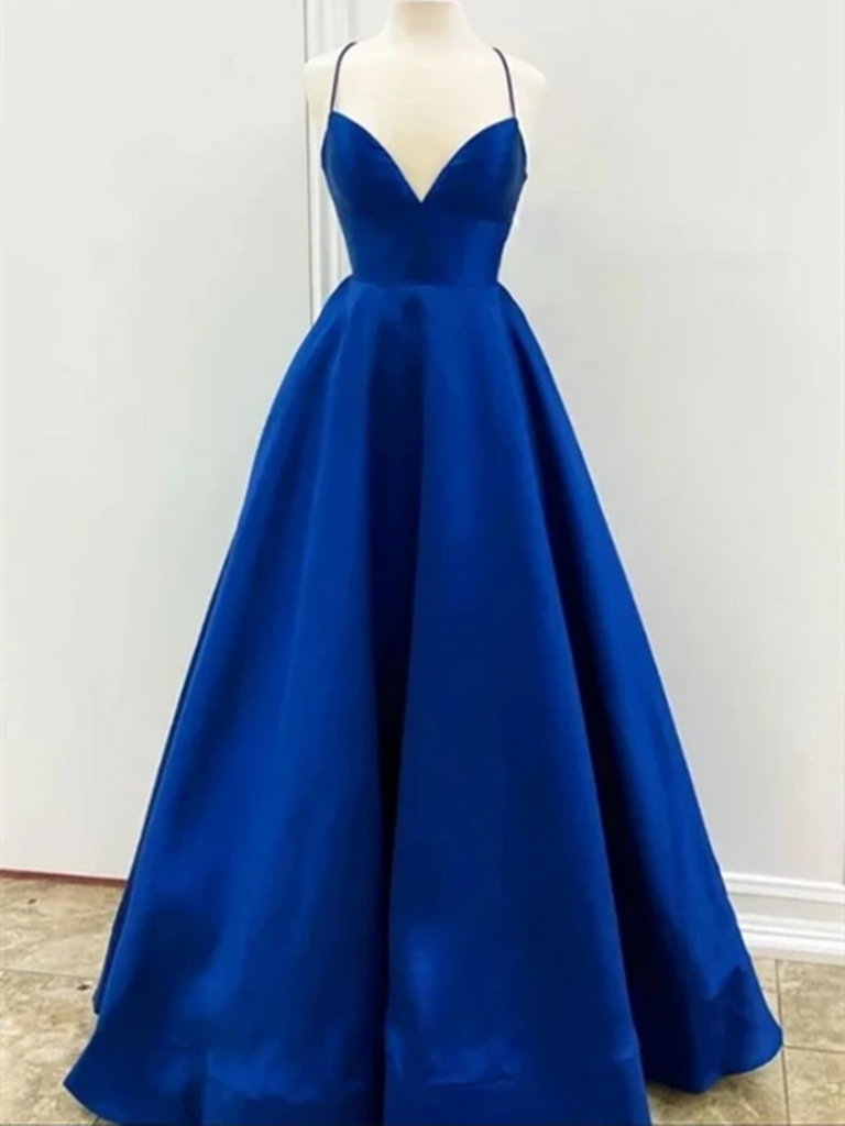 A Line V Neck Royal Blue Backless Prom Dresses, Open Back Royal Blue F – morievent A Line V Neck Royal Blue Backless Prom Dresses, Open Back Royal Blue F – morievent