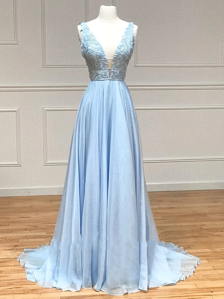 V Neck Light Blue Lace Prom Dresses, Light Blue V Lace Lace Formal Eve morievent V Neck Light Blue Lace Prom Dresses, Light Blue V Lace Lace Formal Eve morievent