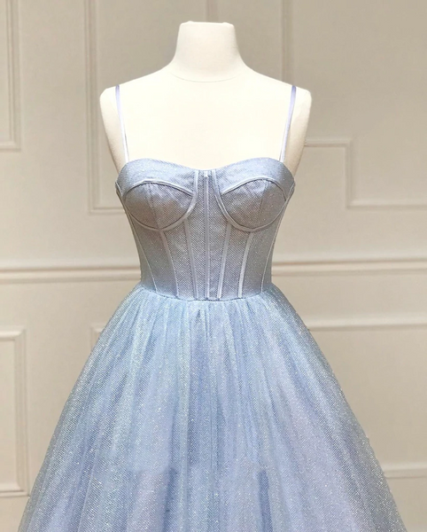 Sweetheart Neck Shiny Blue Prom Dresses, Shiny Blue Formal Evening Graduation Dresses