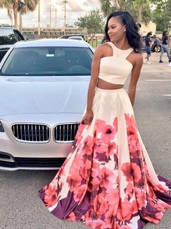 Custom Made A Line 2 Pieces White Prom Dress Floral Skirt, 2 Pieces Fl morievent Custom Made A Line 2 Pieces White Prom Dress Floral Skirt, 2 Pieces Fl morievent