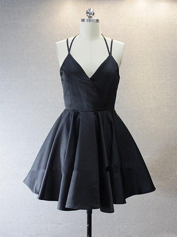 A Live V Neck Backless Short Black Prom Dress, Short Black Homecoming morievent A Live V Neck Backless Short Black Prom Dress, Short Black Homecoming morievent