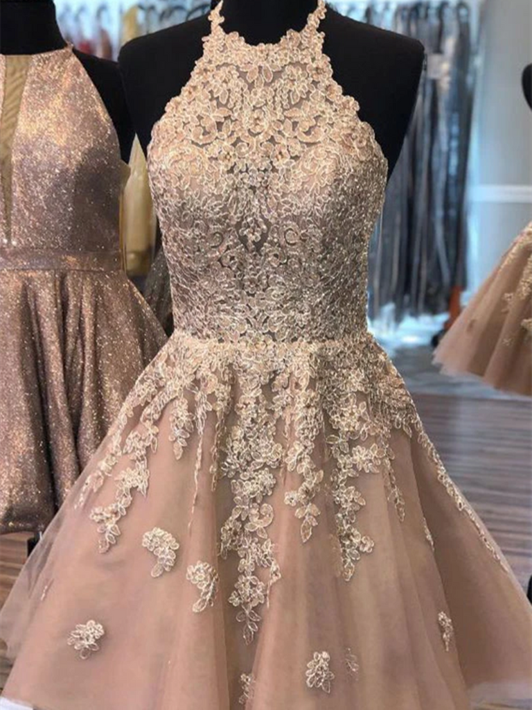 Champagne short top prom dress