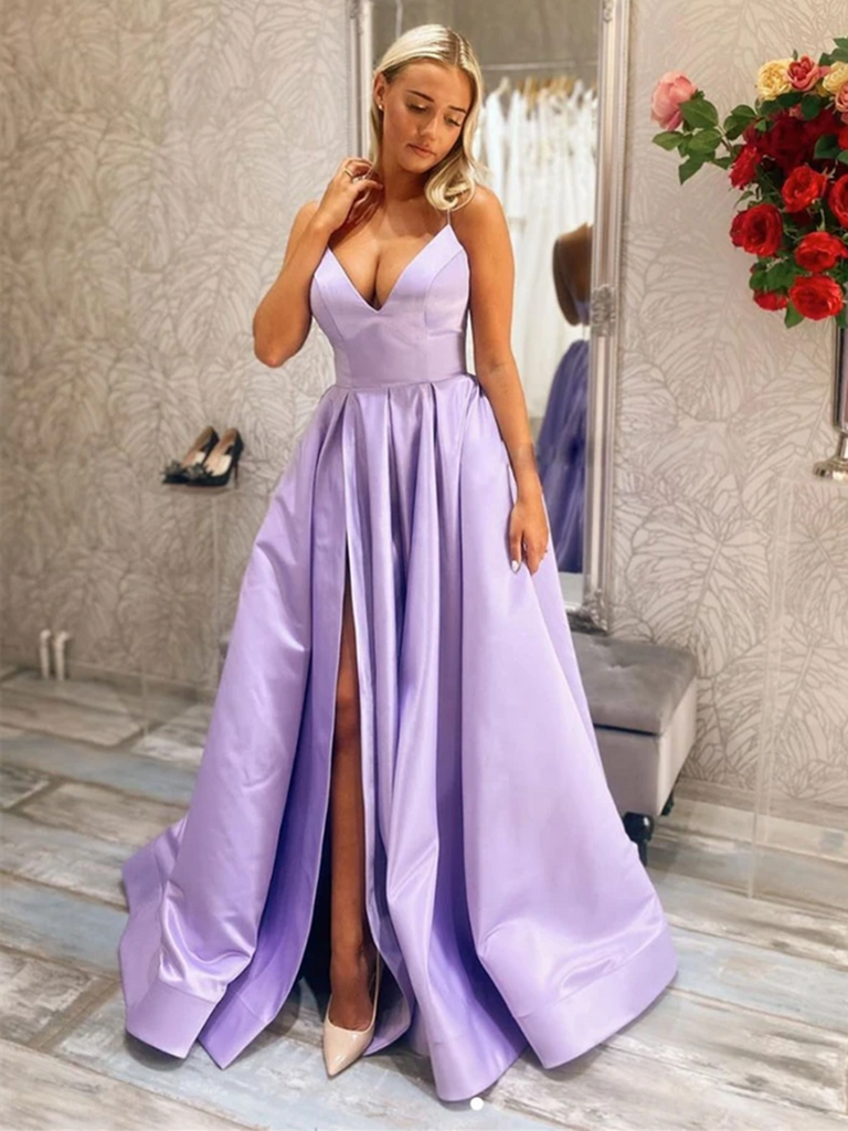 Spaghetti Strap Lilac Long Prom Dress with Slit FD2647 – Viniodress