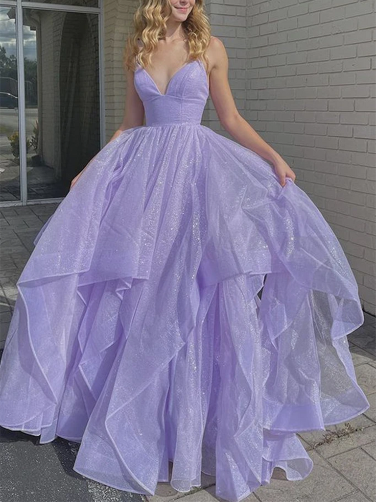 purple tulle prom dress V Neck Purple Tulle Long Prom Dresses, V Neck Purple Tulle Long Formal – morievent