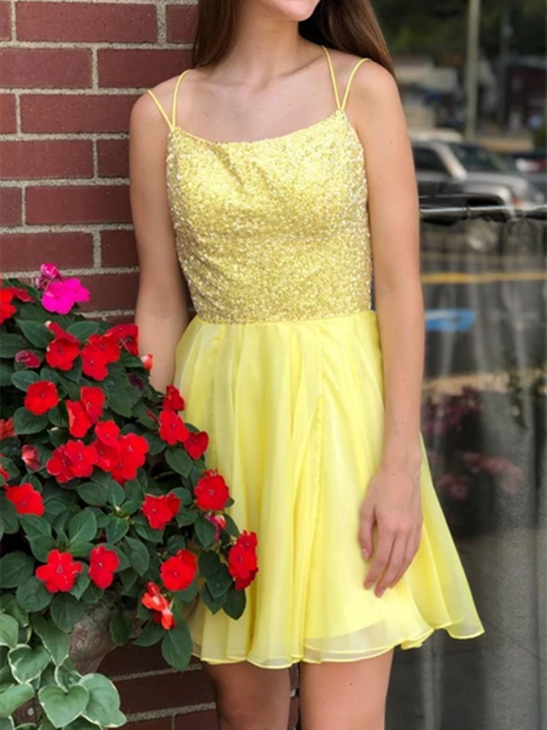 Short Yellow Tulle Homecoming Dresses, Short Winter Prom Formal Dresses, Pageant Dance Dresses, Back To School Party Gown