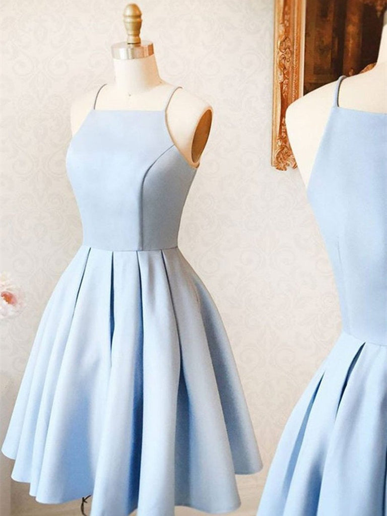 Custom Made A Line Light Blue Short Prom Dress, Short Blue Homecoming Dress, Formal Dress