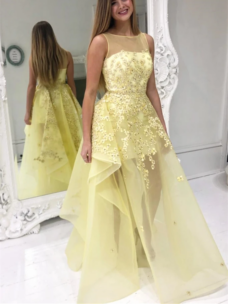 Yellow floral 2025 formal dress