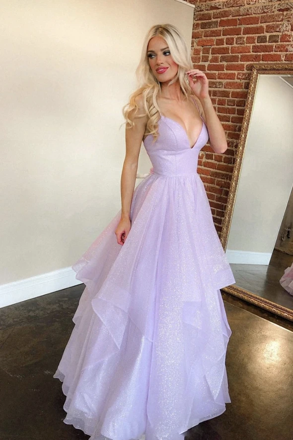 V Neck Purple Tulle Long Prom Dresses, V Neck Purple Tulle Long Formal morievent V Neck Purple Tulle Long Prom Dresses, V Neck Purple Tulle Long Formal morievent