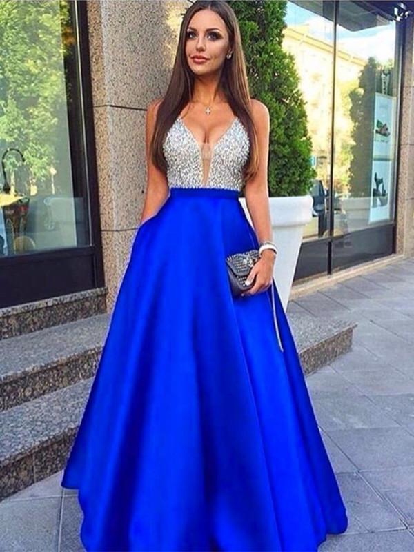 Custom Made A Line Royal Blue Long Prom Dresses, Royal Blue Formal Dresses