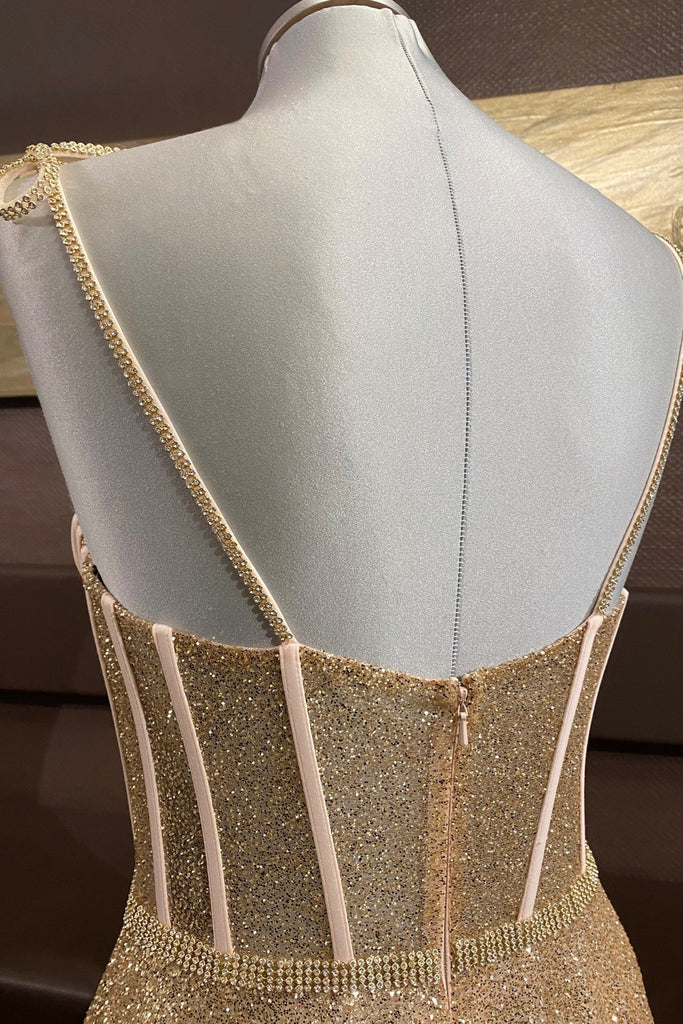 Shiny A Line Spaghetti Straps Gold Prom Dresses Long, Sweetheart Neck morievent Shiny A Line Spaghetti Straps Gold Prom Dresses Long, Sweetheart Neck morievent