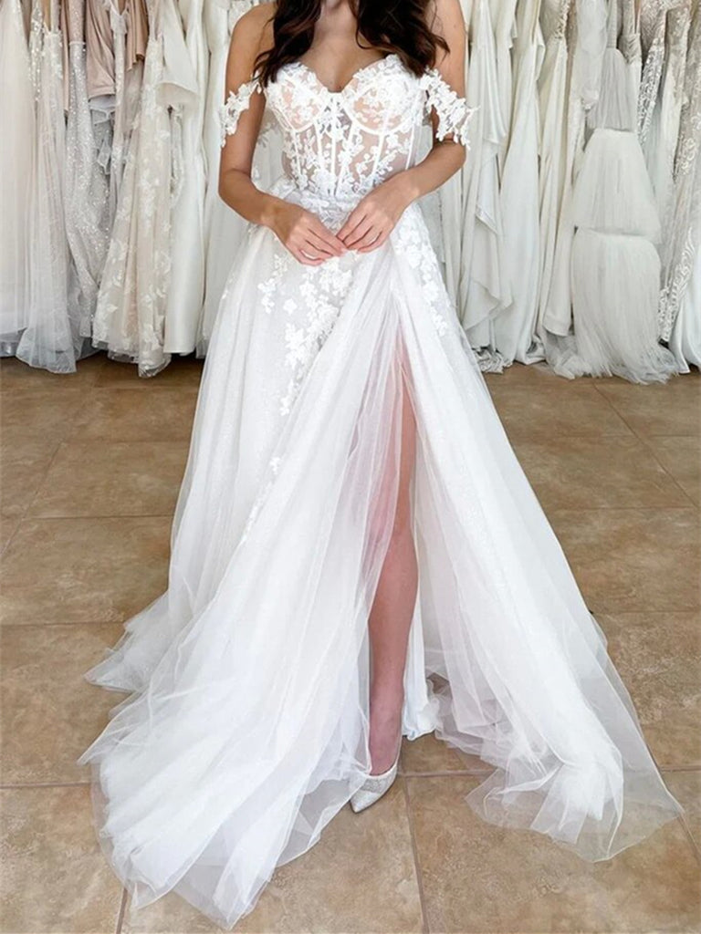 Jovani Bridal JB07137 Long High Slit off the shoulder cape wedding dre –  Glass Slipper Formals
