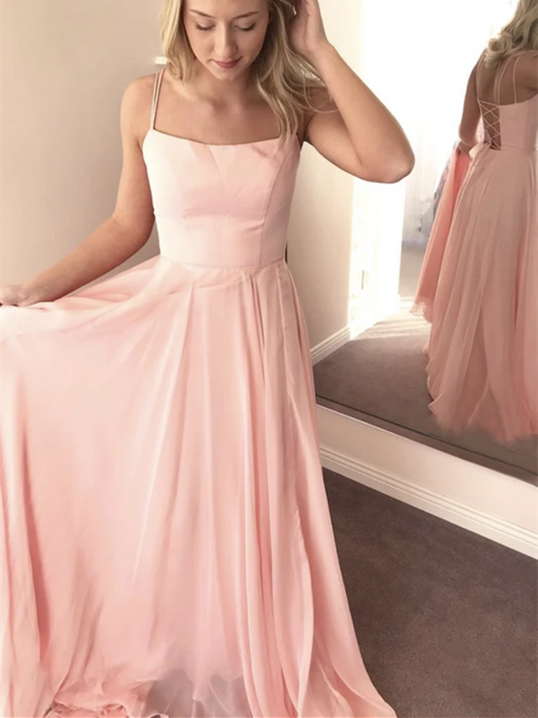 Simple A Line Pink Chiffon Long Prom Dresses, Pink Chiffon Long Formal morievent Simple A Line Pink Chiffon Long Prom Dresses, Pink Chiffon Long Formal morievent