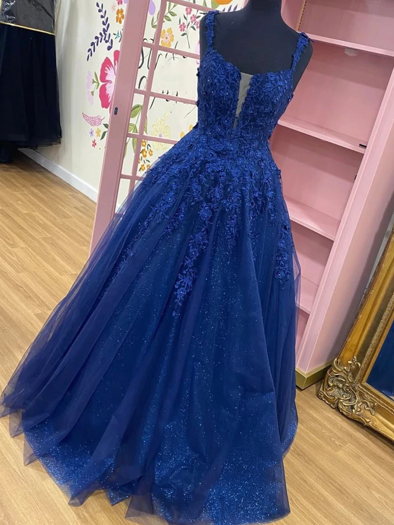 Shiny Navy Blue Lace Prom Dresses, Navy Blue Lace Formal Graduation Dr morievent Shiny Navy Blue Lace Prom Dresses, Navy Blue Lace Formal Graduation Dr morievent