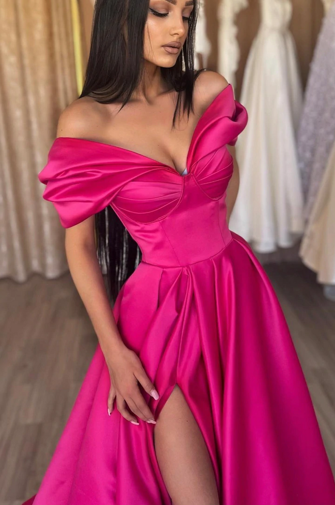 Stylish Off Shoulder Pink Long Prom Dresses, Stylish Off Shoulder Pink morievent Stylish Off Shoulder Pink Long Prom Dresses, Stylish Off Shoulder Pink morievent