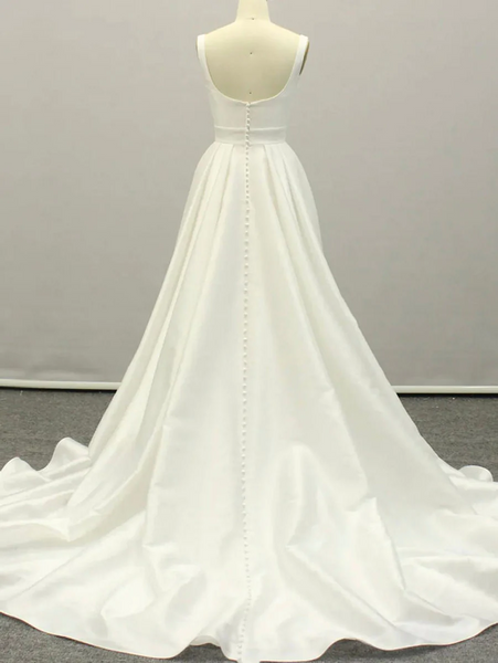 A Line White Satin Long Prom Dresses, A Line White Satin Long Formal Evening Dresses