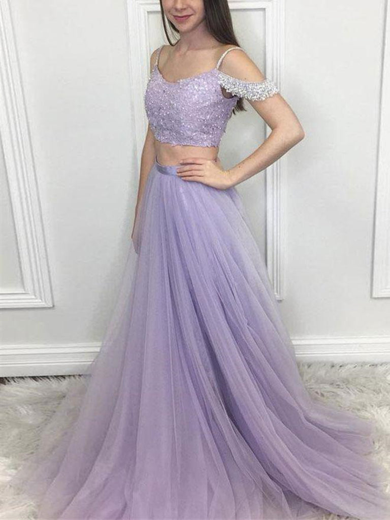 2 piece prom dresses purple Ellie Wilde EW36015 Size 2 Purple Lace Prom Dress