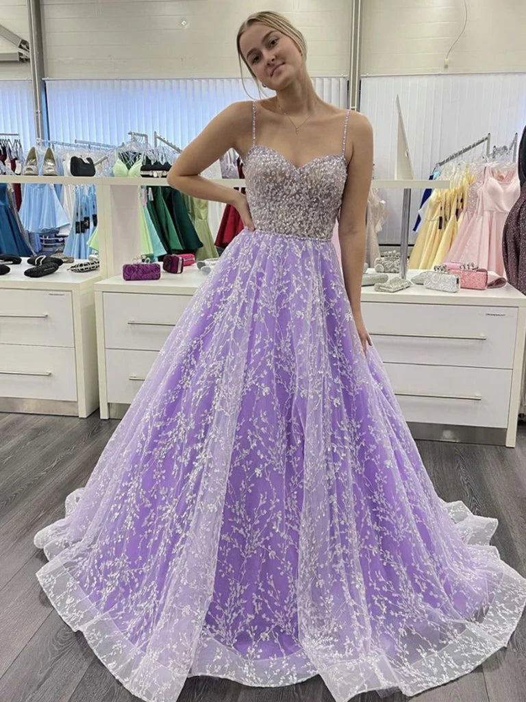 Sweetheart Neck Open Back Purple Lace Long Prom Dresses, Purple Lace F morievent Sweetheart Neck Open Back Purple Lace Long Prom Dresses, Purple Lace F morievent
