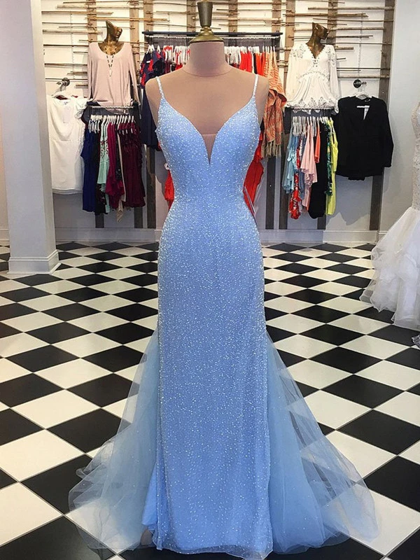 Mermaid V Neck Light Blue Backless Long Prom Dresses, V Neck Mermaid B morievent Mermaid V Neck Light Blue Backless Long Prom Dresses, V Neck Mermaid B morievent