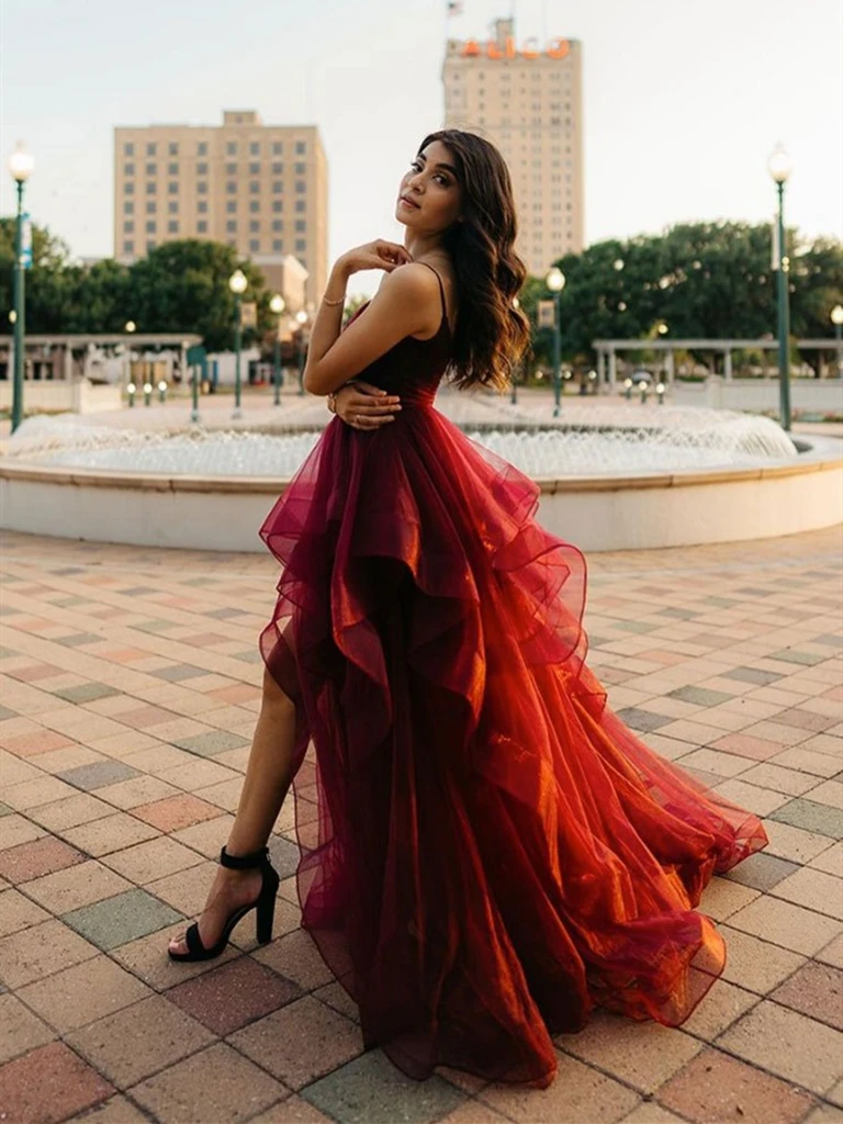 Refined Navy Blue Lace Tulle High-low Cocktail Gown - Promfy