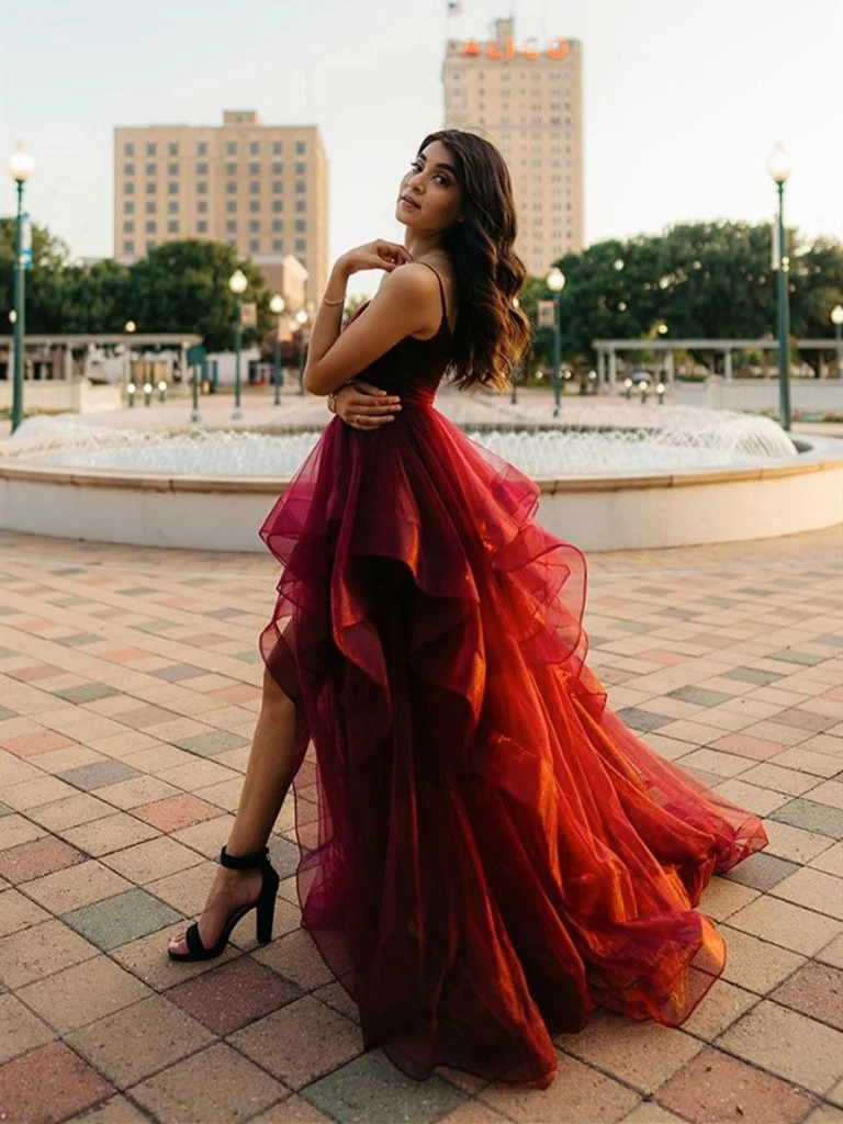 Burgundy High Low Prom Dresses Wine Red High Low Formal Evening