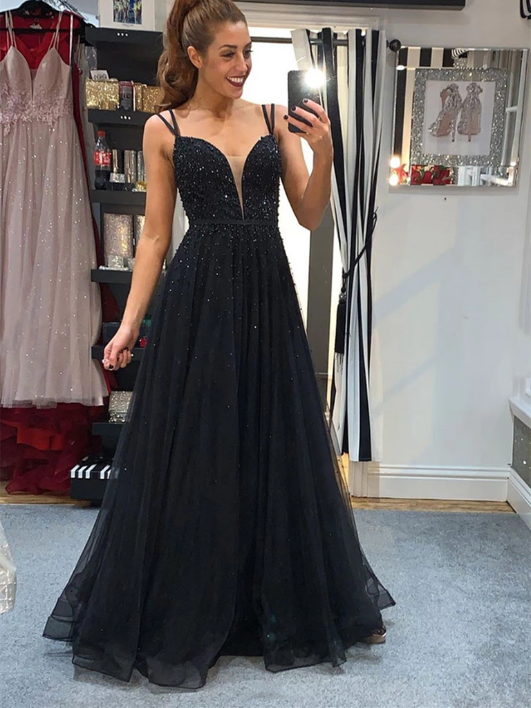 Black Tulle Long Prom Dress, Black Short Sleeve Graduation Dress US 4 / Custom Color