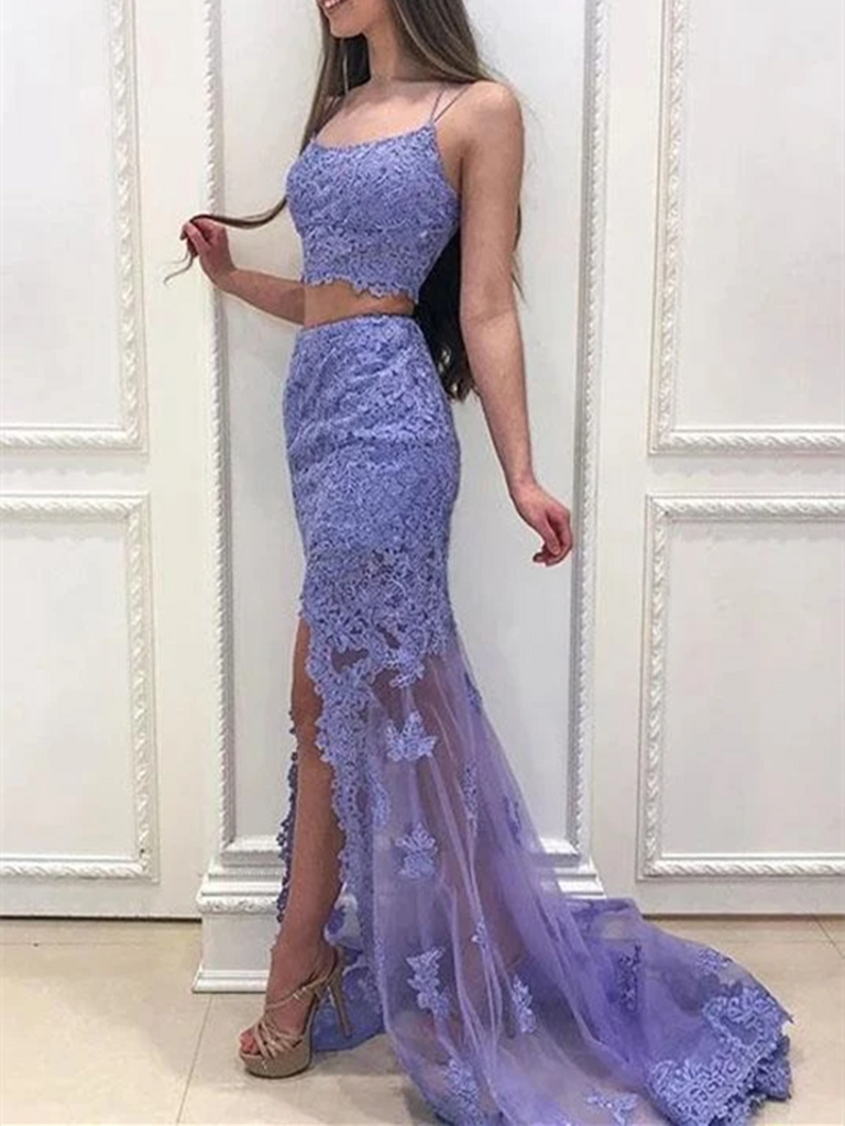 purple lace backless dress Backless Purple Lace Long Prom Dresses, Open Back Purple Lilac Lace Formal Graduation Evening Dresses