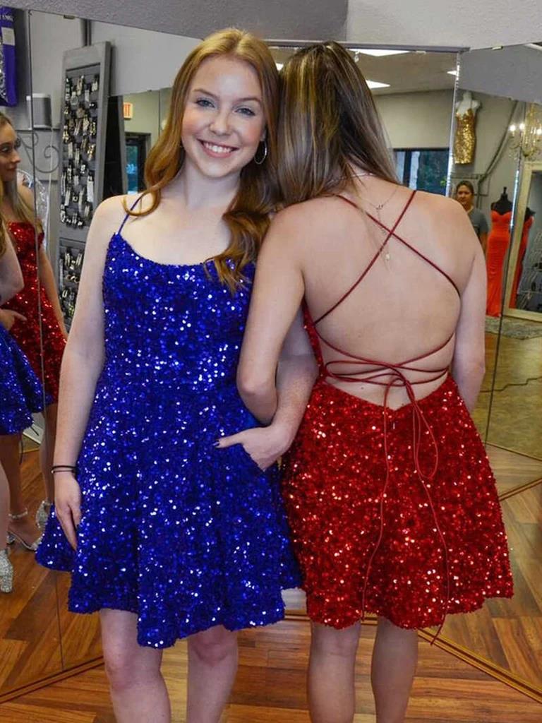Shop Strapless Sequin Backless Short Dress for Homecoming, Graduation