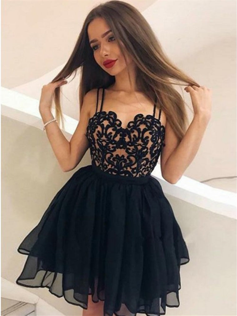 Cute Sweetheart Black Short Prom Dress, Sweetheart Black Short Homecoming Dress