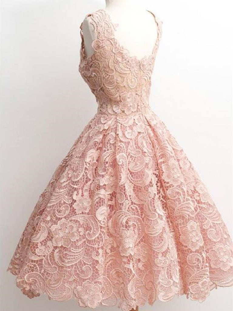 Custom Made Blush Lace Short Party Prom Dresses, Blush Lace Short Grad morievent Custom Made Blush Lace Short Party Prom Dresses, Blush Lace Short Grad morievent