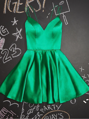 A Line Simple V Neck Green Short Prom Dresses, Short Green V Neck Formal Homecoming Evening Dresses