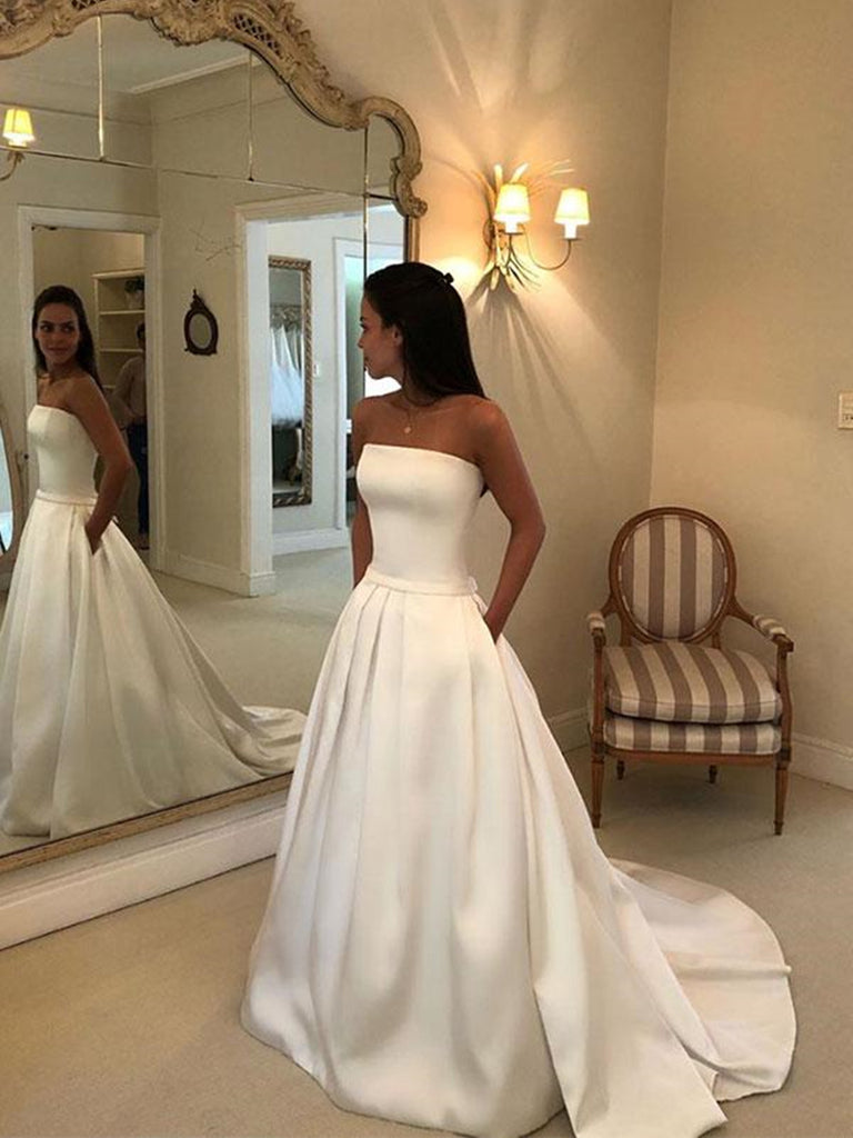 simple white prom dresses Simple V Neck White Prom Dress, Tea Length Saint Formal Wedding Party Dress