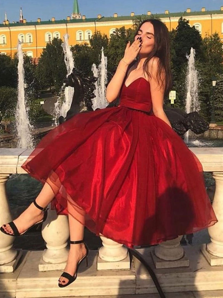 Cute burgundy tulle short prom dress, Burgundy short graduation homeco morievent Cute burgundy tulle short prom dress, Burgundy short graduation homeco morievent