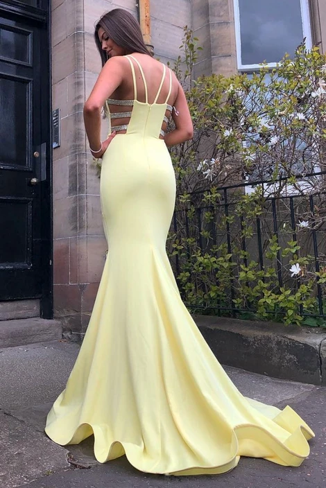 Mermaid Yellow Long Prom Dresses, Yellow Formal Dresses,Mermaid Evenin morievent Mermaid Yellow Long Prom Dresses, Yellow Formal Dresses,Mermaid Evenin morievent