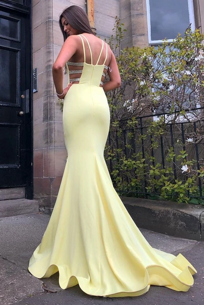 Mermaid Yellow Long Prom Dresses, Yellow Formal Dresses,Mermaid Evening Dresses