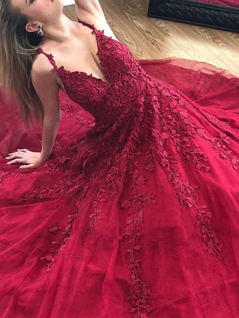 A Line V Neck Burgundy Lace Prom Dresses, V Neck Burgundy Lace Formal morievent A Line V Neck Burgundy Lace Prom Dresses, V Neck Burgundy Lace Formal morievent