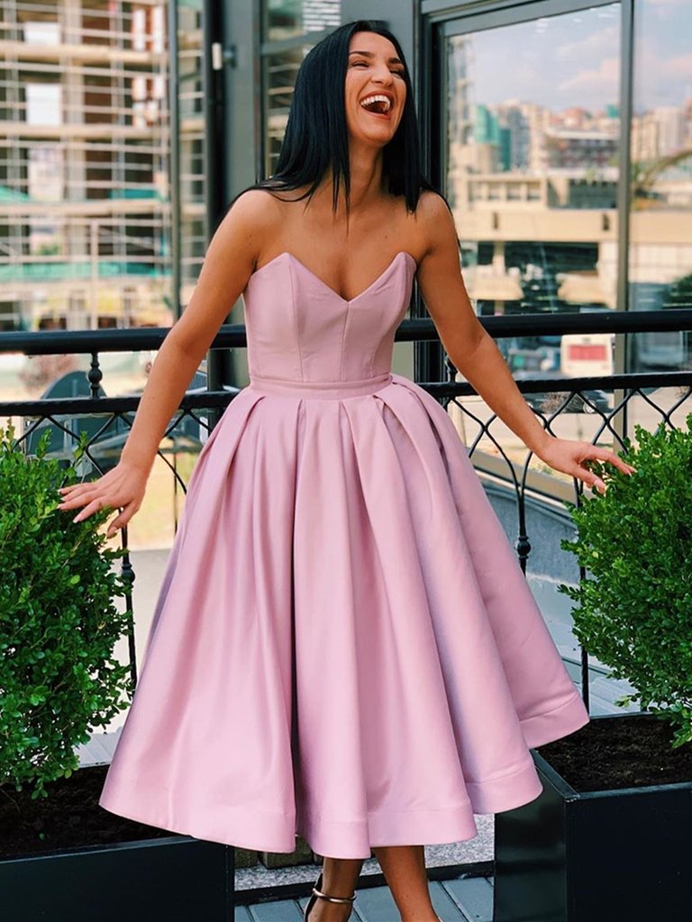 A Line Pink Strapless Short Prom Dresses, Strapless Short Pink Formal morievent A Line Pink Strapless Short Prom Dresses, Strapless Short Pink Formal morievent