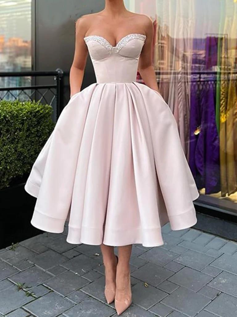 Short Light Pink Satin Prom Dresses, Light Pink Short Formal Homecomin morievent Short Light Pink Satin Prom Dresses, Light Pink Short Formal Homecomin morievent