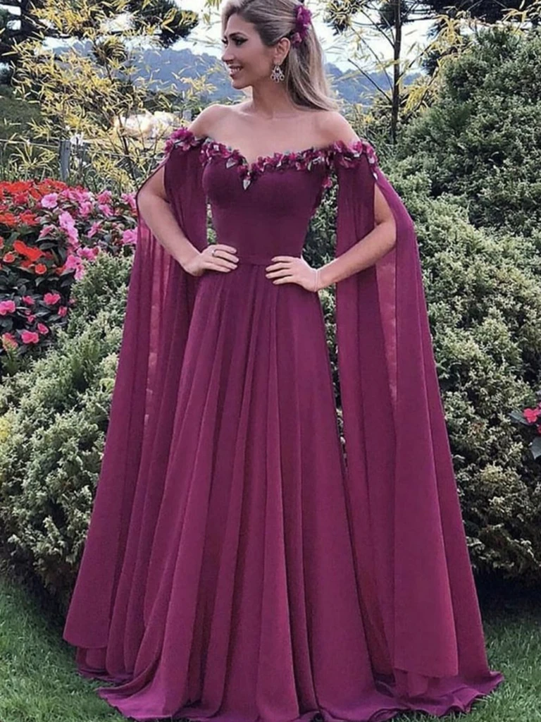 Dusty Purple Chiffon Long Sleeve Fashion Elegant Prom Dresses,PD00346 –  AlineBridal