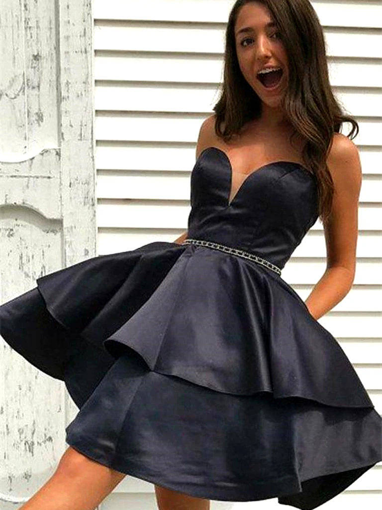 Sweetheart Neck Short Black Prom Dresses, Little Black Formal Evening morievent Sweetheart Neck Short Black Prom Dresses, Little Black Formal Evening morievent