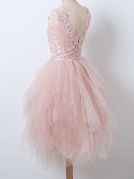 V Neck Pink Tulle Short Prom Dress, V Neck Pink Tulle Short Party Dress, Evening Graduation Homecoming Dress