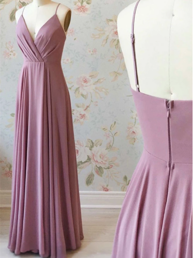 Simple Pink Chiffon Long Prom Dress, Pink Long Formal Evening Dress