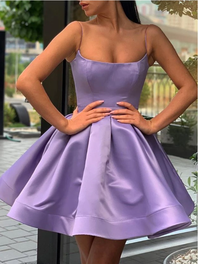 Custom Made A Line Spaghetti Straps  Purple Short Prom Dresses, Short Purple Formal Homecoming Dresses
