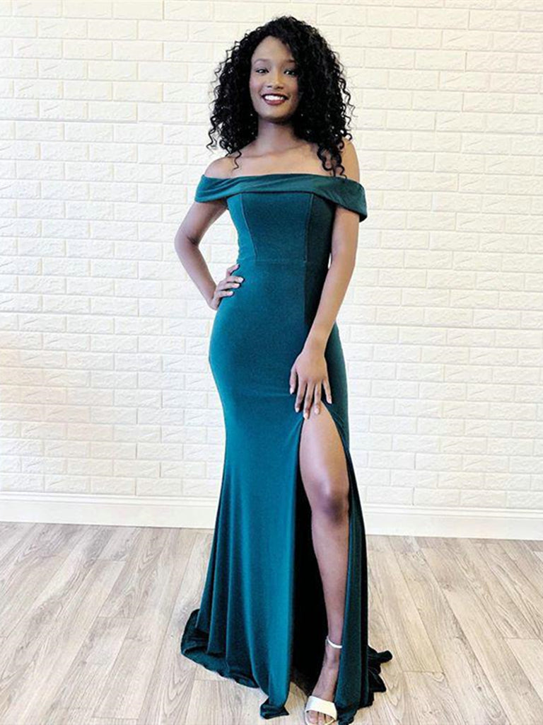 Off the Shoulder Turquoise Mermaid Long Prom Dress with Slit, Off Shou morievent Off the Shoulder Turquoise Mermaid Long Prom Dress with Slit, Off Shou morievent