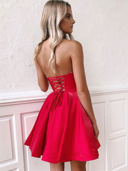 Sweetheart Neck Red Short  Prom Dresses, Short Red Homecoming Graduation Formal Evening Dresses