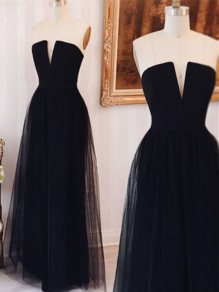 Modest / Simple Black Evening Dresses 2020 A-Line / Princess Square  Neckline Short Sleeve Backless Floor-Length / Long Formal Dresses