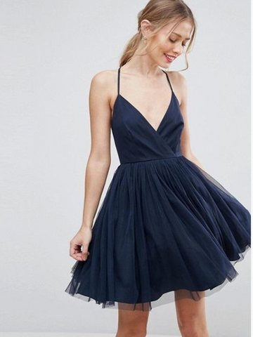Navy Blue Halter  Short Homecoming Dresses , Navy Halter Blue Short Prom Dresses