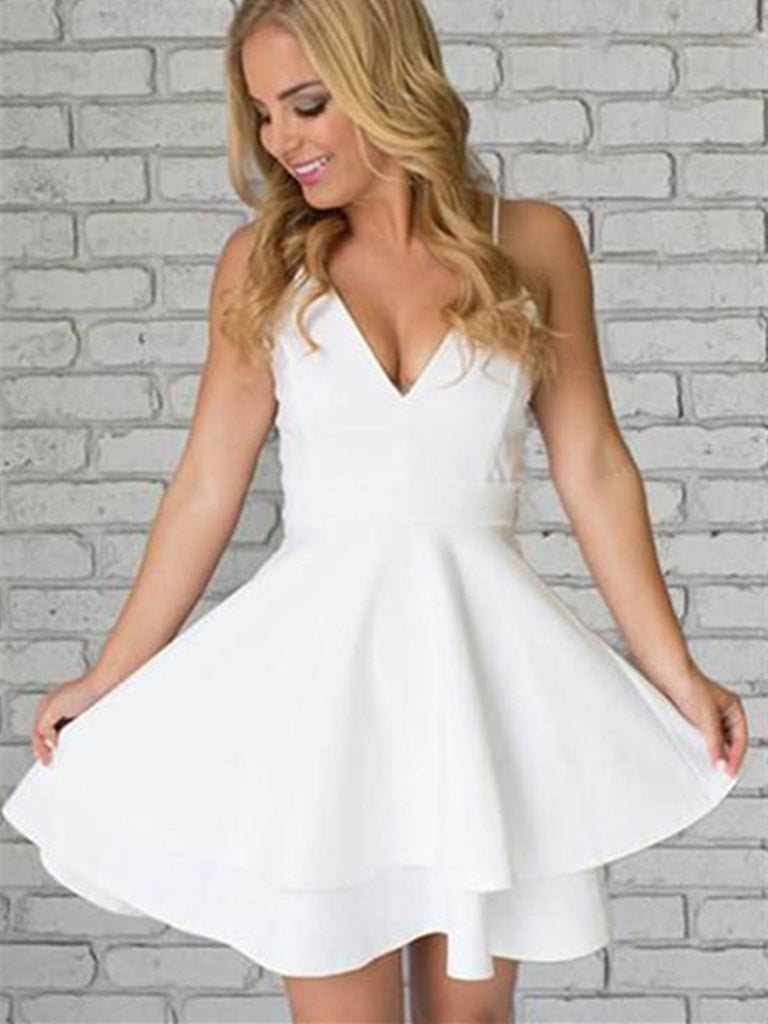 Sexy Spaghetti Straps V Neck White Lace Short Homecoming Graduation Dr morievent Sexy Spaghetti Straps V Neck White Lace Short Homecoming Graduation Dr morievent